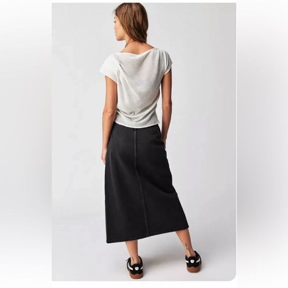 NWOT We The Free × Free People Madison Denim Midi Skirt In Black Size 25 - Picture 2 of 12